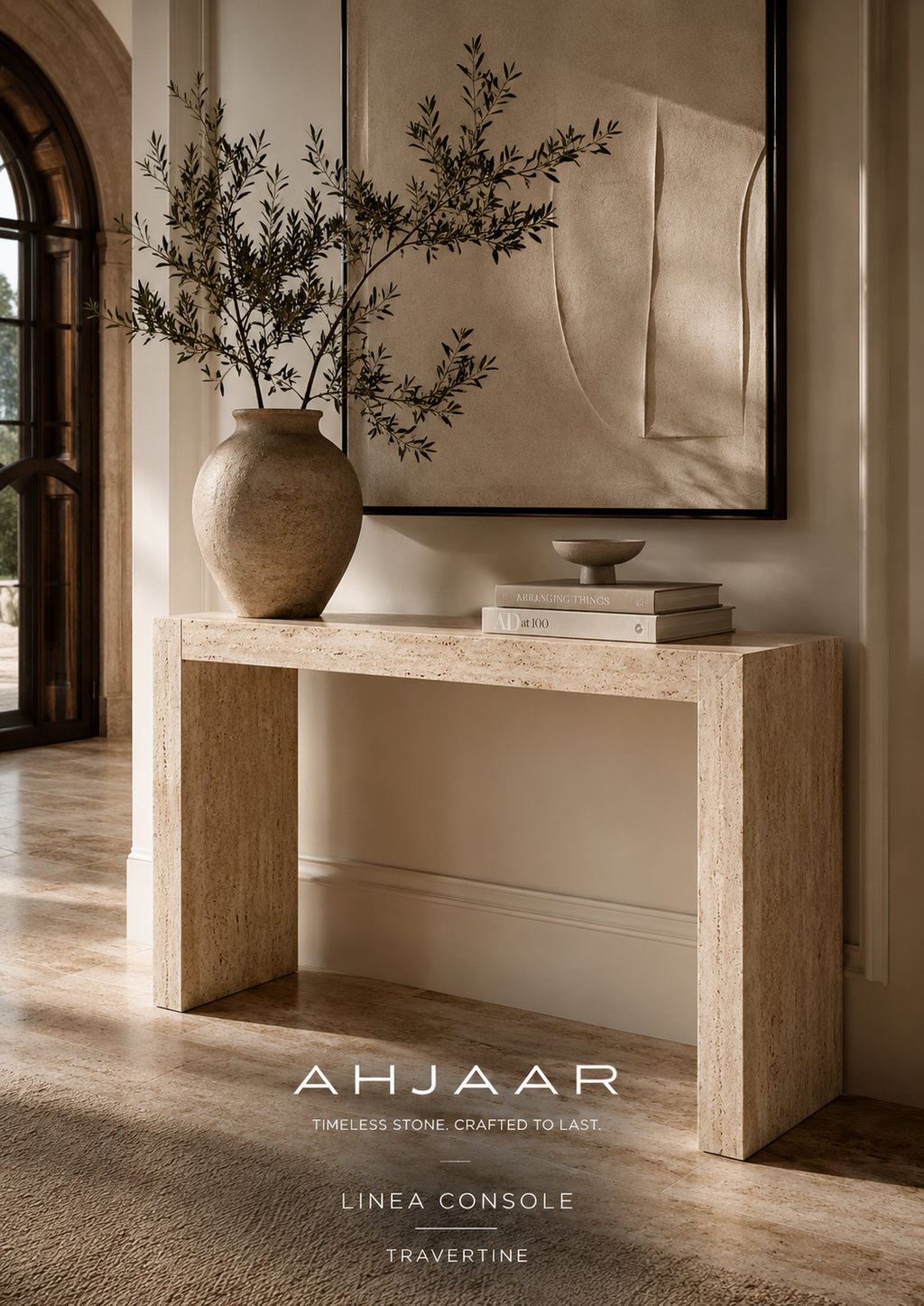 Linea Console Travertine lifestyle