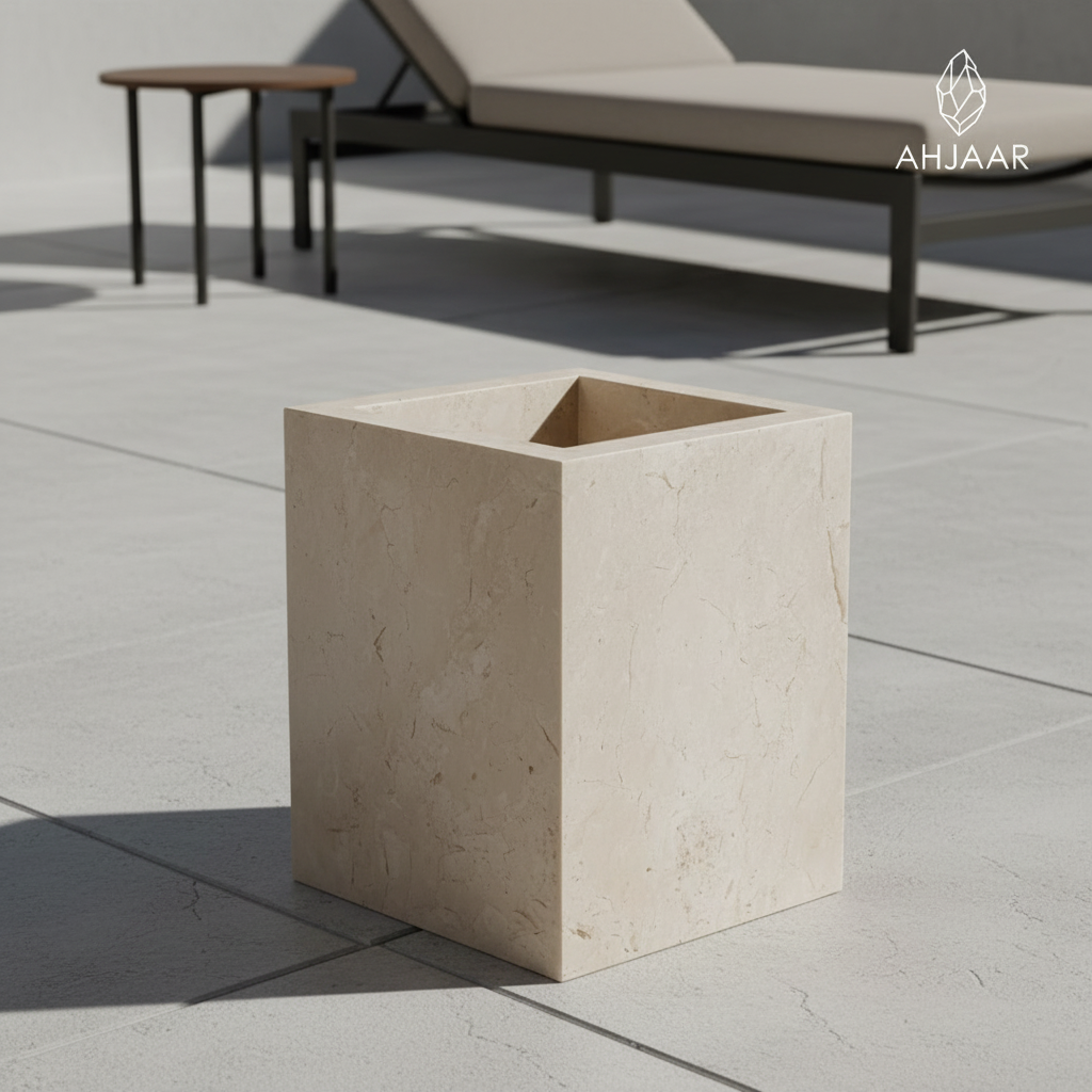 Galala marble bin on outdoor floor