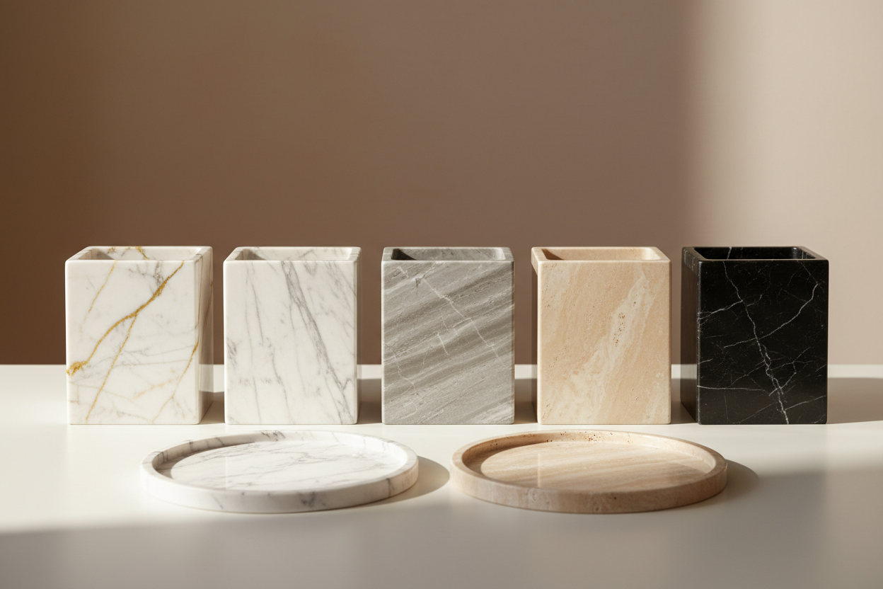 Marble bins and trays with two Calcatta bins
